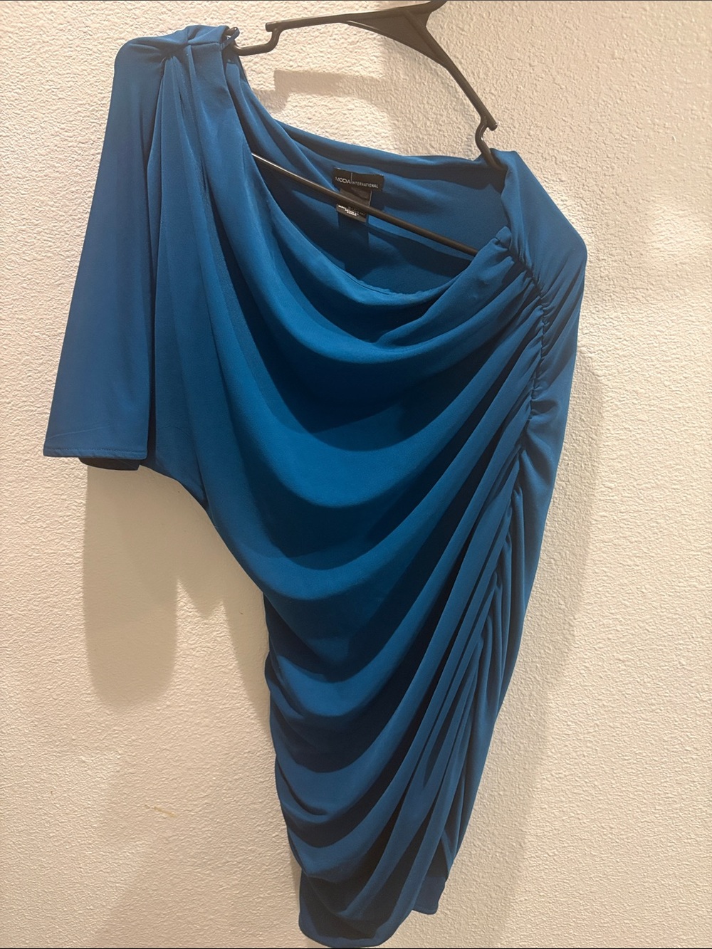 Moda International Teal Blue Asymmetrical Draped Women's Skirt